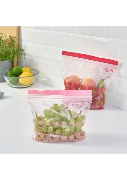Istad Kilitlenebilir Buzdolabı Poşeti, Kırmızı-Pembe, 2,5 Lt x 1,2 Lt, 50 Adet