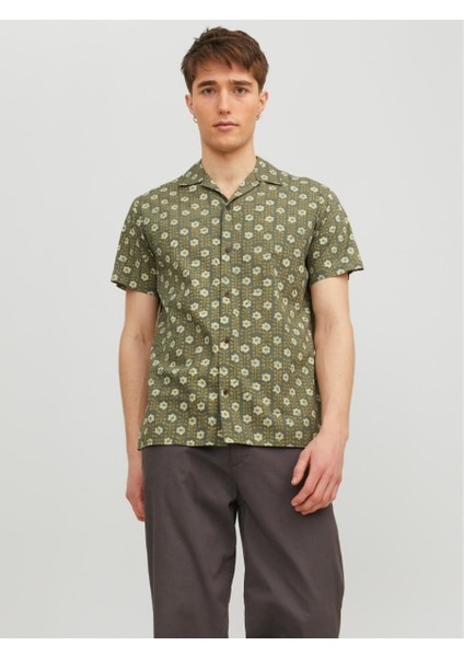 Blulandon Print Resort Erkek Haki Desenli Gömlek