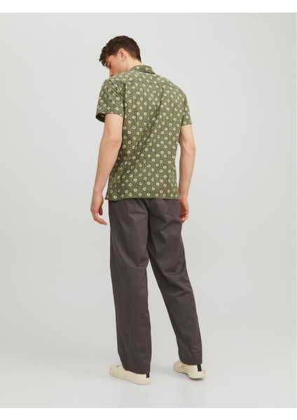 Blulandon Print Resort Erkek Haki Desenli Gömlek