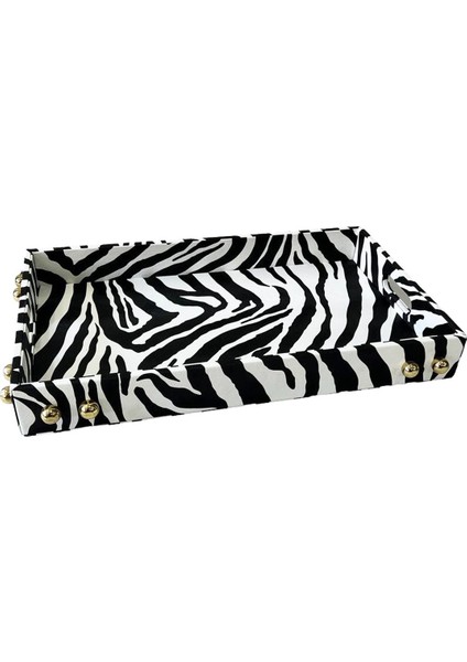 Arter Home Dekoratif Gold Detaylı Zebra Deri Tepsi