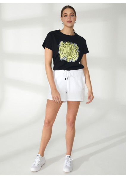 Jeans Bisiklet Yaka Düz Beyaz Kadın T-Shirt DP2S4993