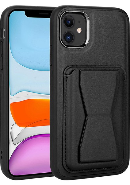 Apple iPhone 11 Kenarları Silikon Kartlık Detaylı Deri Kılıf Memo Kapak