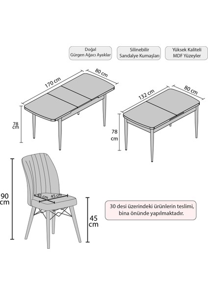 Gadahome Hera Serisi Açılabilir Mdf Mutfak Salon Masa Takımı 4 Sandalyeli(Mermer Motifli Beyaz)