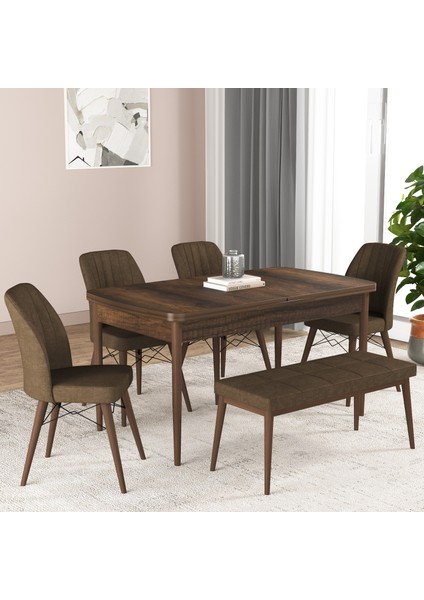 Bia Serisi Açılabilir Mdf Mutfak Salon Masa Takımı 4 Sandalye+1 Bench