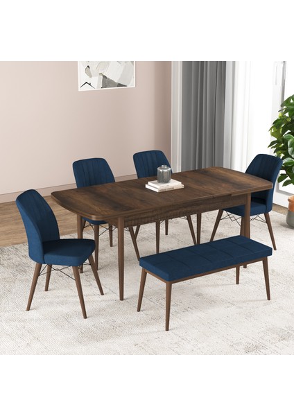 Bia Serisi Açılabilir Mdf Mutfak Salon Masa Takımı 4 Sandalye+1 Bench