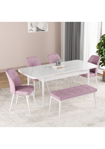 Bia Serisi Açılabilir Mdf Mutfak Salon Masa Takımı 4 Sandalye+1 Bench (Beyaz) fiyatları