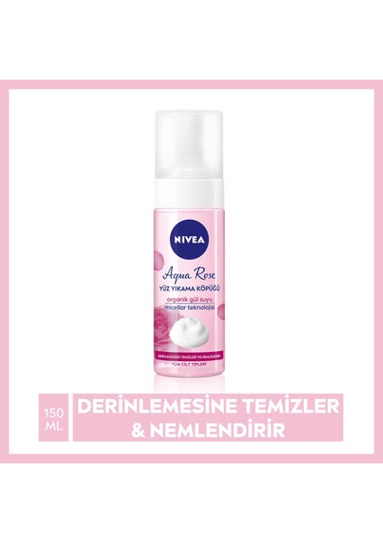 Aqua Rose Organik Gül Suyu Içeren Yüz Yıkama Köpüğü 150 ml,Yüz Temizleme