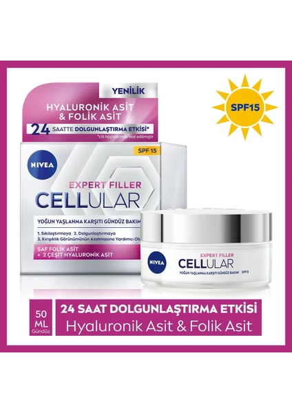 NIVEA Cellular Expert Filler Yoğun  Gündüz Yüz Bakım Kremi 50ml, Spf30,Hyaluronik Asit