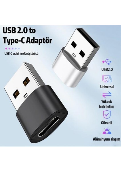 Alüminyum Alaşım USB To Type-C Çevirici Dönüştürücü USB Çevirici Dönüştürücü Tak Çalıştır