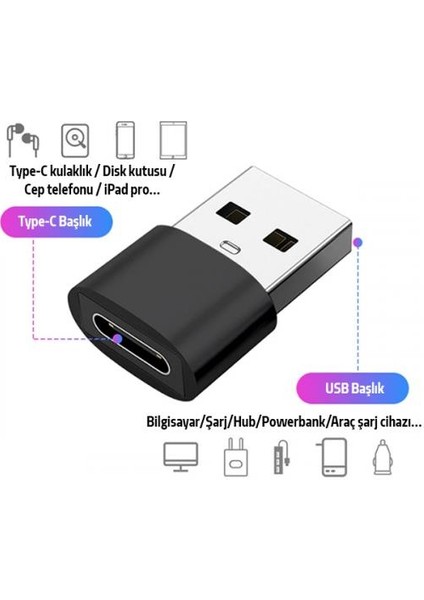 Alüminyum Alaşım USB To Type-C Çevirici Dönüştürücü USB Çevirici Dönüştürücü Tak Çalıştır