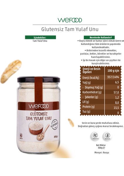 Glutensiz Tam Yulaf Unu 300 gr 8681749104895