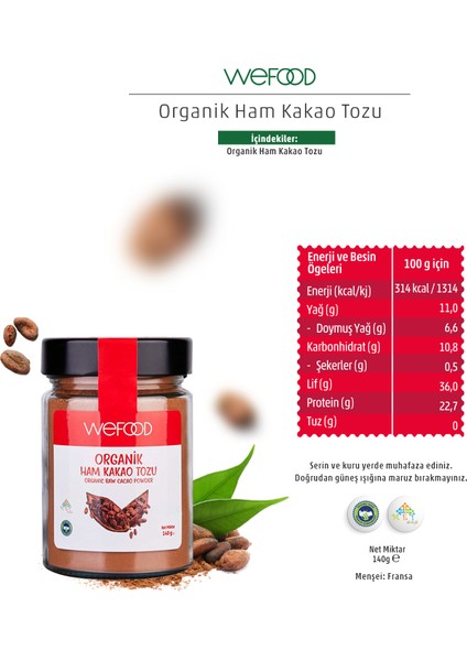 Organik Ham Kakao Tozu 140 gr 8681749104291