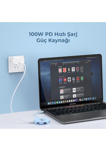 SWR1670 Type-C To 3*usb 3.0 HDMI Pd 3.0 Dönüştürücü Adaptör Mavi