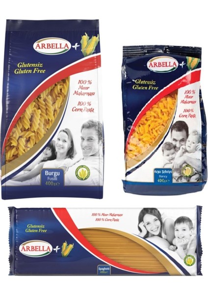 Dola Arbella 3'lü Glutensiz Makarna Seti 400 gr x 3 Adet Arpa Şehriye, Spagetti ve Burgu Makarna