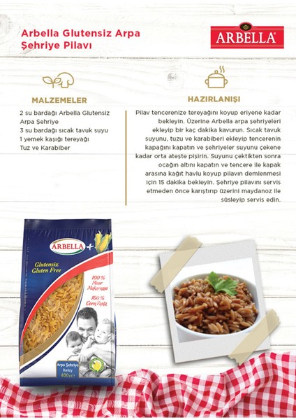 Dola Arbella 3'lü Glutensiz Makarna Seti 400 gr x 3 Adet Arpa Şehriye, Spagetti ve Burgu Makarna