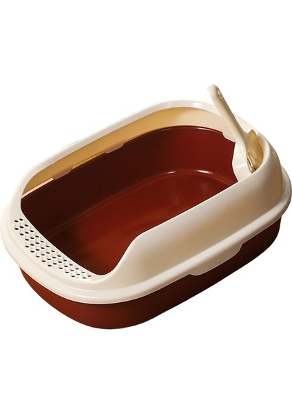 Kedi Çöp Kutusu Anti Sıçraması Sağlam Açık Açık Top Pet Çöp Tepsisi Yüksek Yan Kahve (Yurt Dışından)