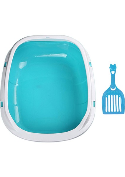 Yarı Kapalı Kedi Kumu Kutusu Tuvalet Taşınabilir Konteyner Kum Kutusu Açık Üst Evcil Hayvan Mavisi (Yurt Dışından)