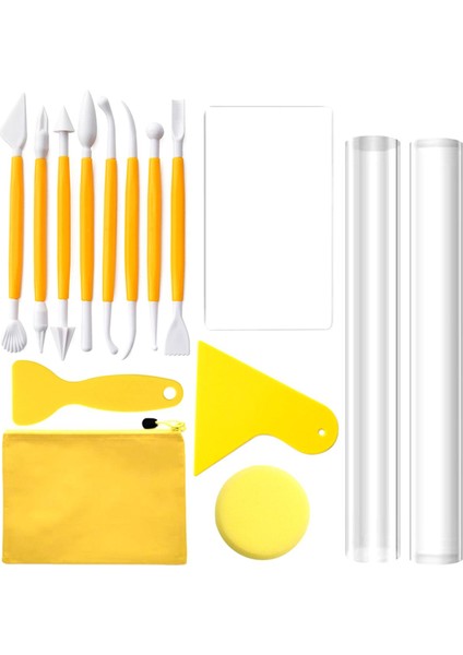Akrilik Kil Silindir Kil Dıy Aracı Seti Yuvarlanma Pimi Akrilik Sayfa Polimer Kil 15 Pcs (Yurt Dışından)