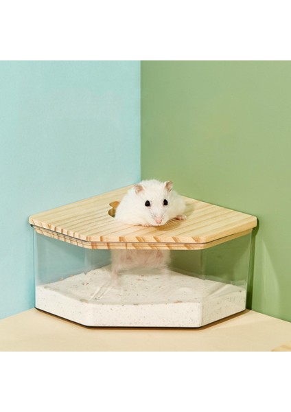 Hamster Banyo Kutusu Akrilik Hamster Kum Banyosu Fareler Veya Diğer Pentagramlar Için Ahşap Kapaklı (Yurt Dışından)