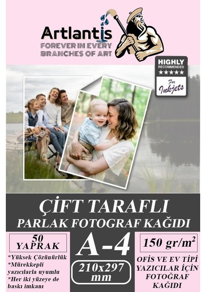 Fotoğraf Baskı Kağıdı A-4 150 Gr/m2 50'li 1 Paket A4 Fotoğraf Kağıdı Ofis ve Ev Tipi Mürekkepli Yazıcılar Için