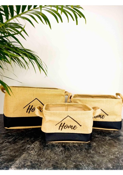 Home Jüt Hasır Ev Düzenleyici Mutfak Banyo Salon Sepeti Katlanır Sıvı Korumalı Üçlü Set