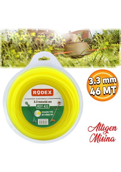 Rodex RDY433 Misina Motorlu Tırpan Altıgen Misina 3.3 mm 46 Metre Çim Ot Biçme Teli