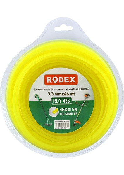 Rodex RDY433 Misina Motorlu Tırpan Altıgen Misina 3.3 mm 46 Metre Çim Ot Biçme Teli