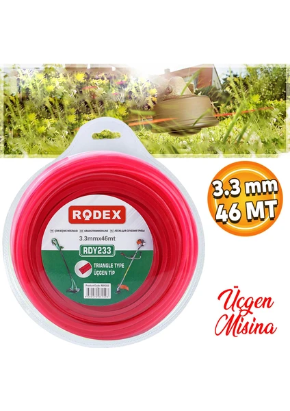 Rodex RDY233 Misina Motorlu Tırpan Üçgen Misina 3.3 mm 46 Metre Çim Ot Biçme Teli