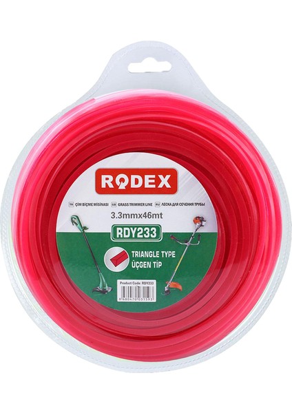 Rodex RDY233 Misina Motorlu Tırpan Üçgen Misina 3.3 mm 46 Metre Çim Ot Biçme Teli