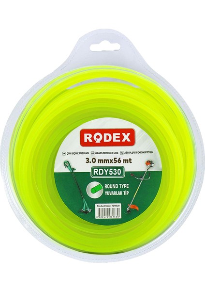 Rodex RDY530 Misina Motorlu Tırpan Yuvarlak Misina 3 mm 56 Metre Çim Ot Biçme Teli