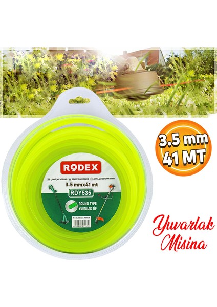 Rodex RDY535 Misina Motorlu Tırpan Yuvarlak Misina 3.5 mm 41 Metre Çim Ot Biçme Teli