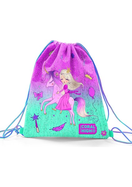 Kids Açık Pembe Mor Unicornlu Prenses Desenli Ipli Büzgülü Sırt Çantası 22686 fiyatları