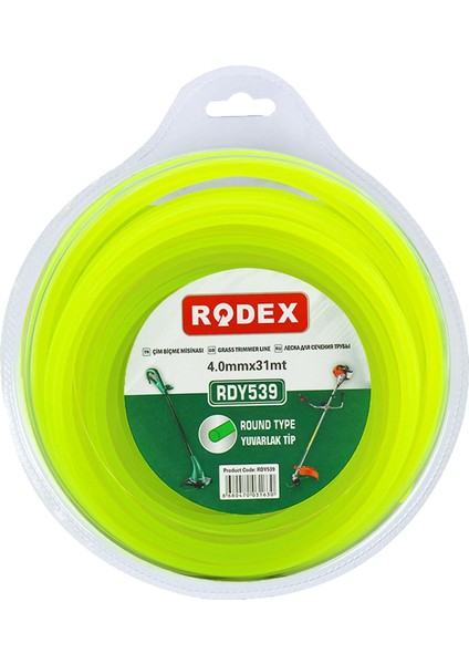 Rodex RDY539 Misina Motorlu Tırpan Yuvarlak Misina 4 mm 31 Metre Çim Ot Biçme Teli