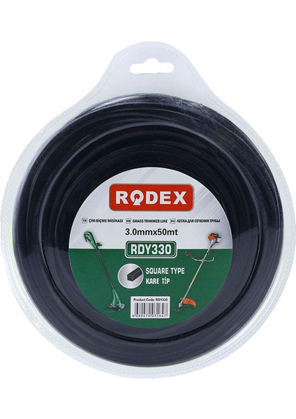 Rodex RDY330 Misina Motorlu Tırpan Kare Misina 3 mm 50 Metre Çim Ot Biçme Teli