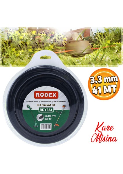 Rodex RDY333 Misina Motorlu Tırpan Kare Misina 3.3 mm 41 Metre Çim Ot Biçme Teli