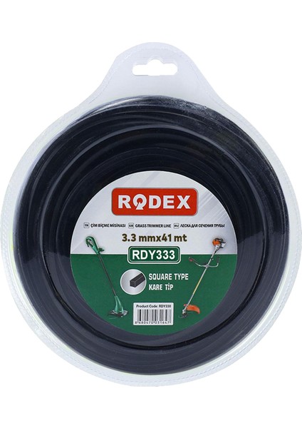 Rodex RDY333 Misina Motorlu Tırpan Kare Misina 3.3 mm 41 Metre Çim Ot Biçme Teli