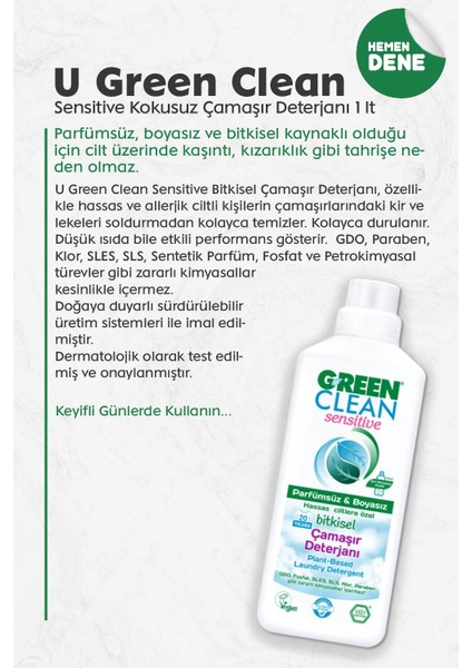 Green Clean Sensıtıve Kokusuz Çamaşır Deterjanı 1 L