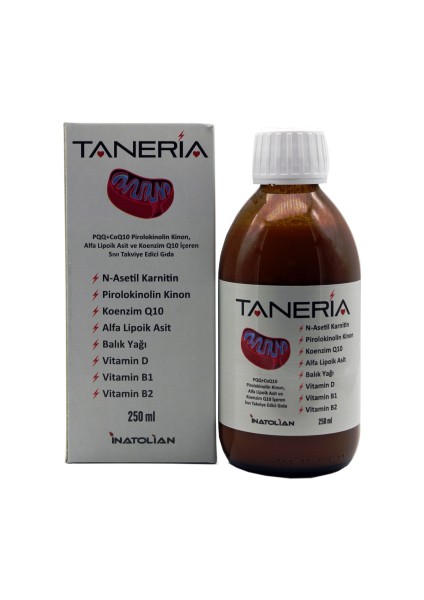 Taneria, Koenzim Q10, Pqq, Alfa Lipoik Asit (Ala) İçeren Sıvı Takviye Edici Gıda 250 ml