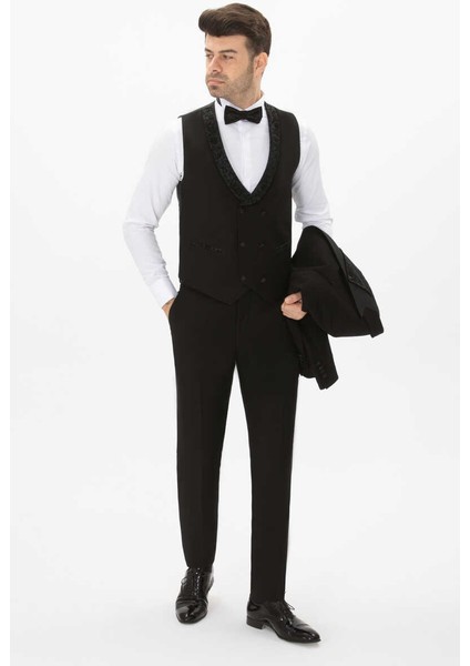 Slim Fit Bırdeye Damatlık Kombın Siyah fiyatları