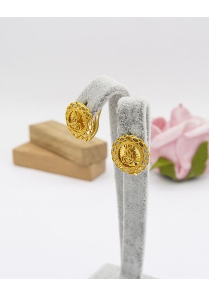 22 Ayar Altın Küpe Kalemli Tuğralı Fizyon J Klips Küpe Kadın Küpe