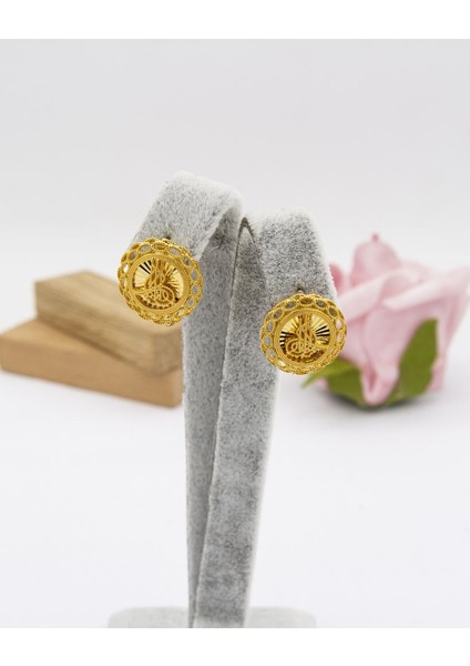 22 Ayar Altın Küpe Kalemli Tuğralı Fizyon J Klips Küpe Kadın Küpe fiyatları