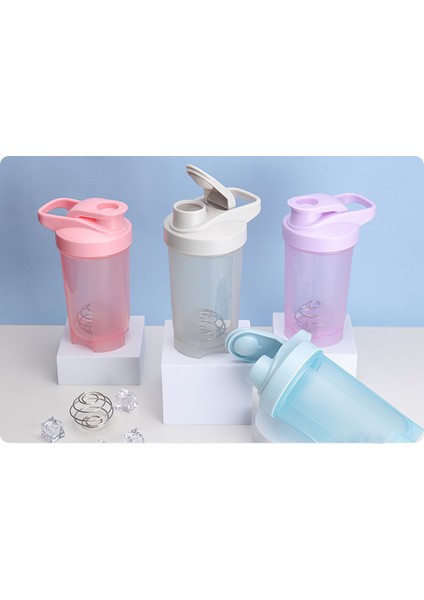 Shaker Kupası Spor Fitness Su Bardağı Saplı Flip Cover Kullanışlı Bardak Milkshake Bardak Açık Su Bardağı 500ML Beyaz (Yurt Dışından)