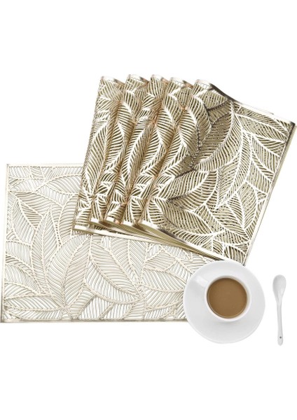 6 x 45X30CM Yaprak Desenli Servis Altlığı Seti (Altın) (Yurt Dışından)