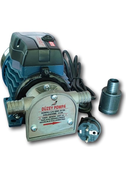 Düzey 24 Volt 1'' Çıkışlı Dıştan Çekme Mazot Aktarma Sıvı Transfer Pompası (Su - Süt - Yağ) & 5 Metre Hortumlu Set