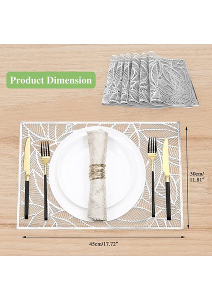 6 x 45X30CM Yaprak Desenli Servis Altlığı Seti (Gümüş) (Yurt Dışından) fiyatları