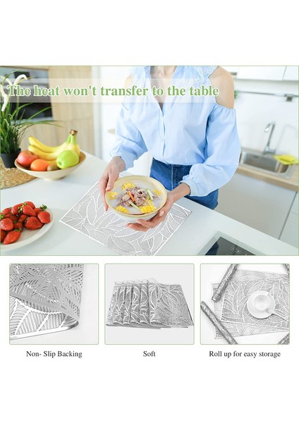 6 x 45X30CM Yaprak Desenli Servis Altlığı Seti (Gümüş) (Yurt Dışından) fırsatları