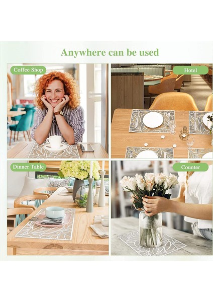 6 x 45X30CM Yaprak Desenli Servis Altlığı Seti (Gümüş) (Yurt Dışından) indirimleri