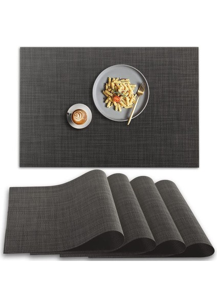 4'lü Yıkanabilir Bardak Altlığı Seti 45X30CM (Siyah) (Yurt Dışından)