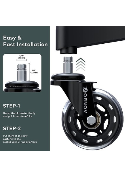 Ofis Koltuğu 5 Tekerlekli Set 11 mm x 22 mm (Yurt Dışından) modelleri
