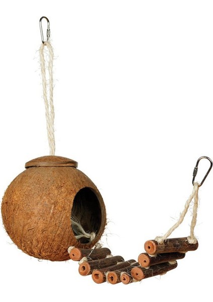 Hindistan Cevizi Kabuğu Ahşap Merdivenli Kuş Yuvası Oyuncak (Yurt Dışından)